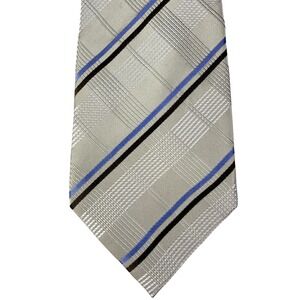 Donald J. Trump Signature Collection Mens Cream Blue Brown‎ Striped Silk Necktie